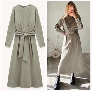 Zara Linen Blend Midi Dress New
